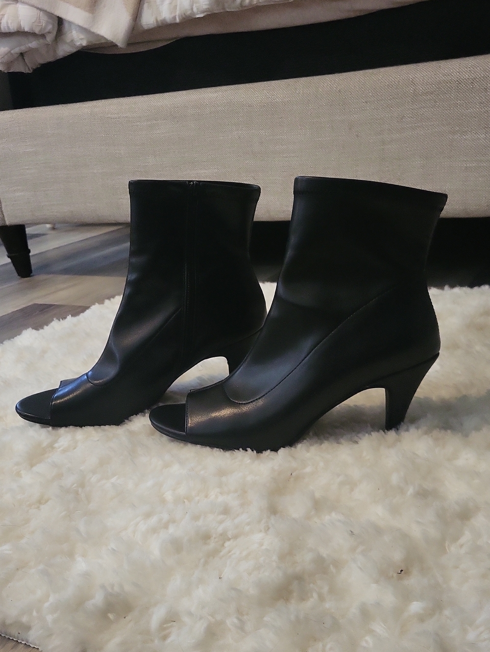 Black Peep-Toe Ankle Booties